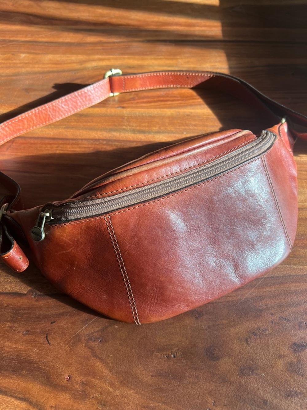 Old Angler Firenze Italian Leather Fanny Pack Brown Crossbody Belt Bag Brown
